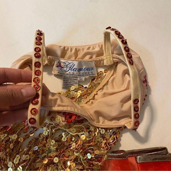 Glamour dance costume 2 piece red jewel gold fringe tutu dress small child SC - Picture 12 of 15